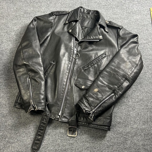 Source Unknown Jackets & Blazers - Leather Jacket Mens Large Black Motorcycle Biker Belted Zip Pockets Quilted